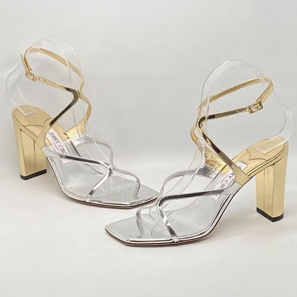 Jimmy Choo Azie 85MM Metallic Leather Sandals size 37